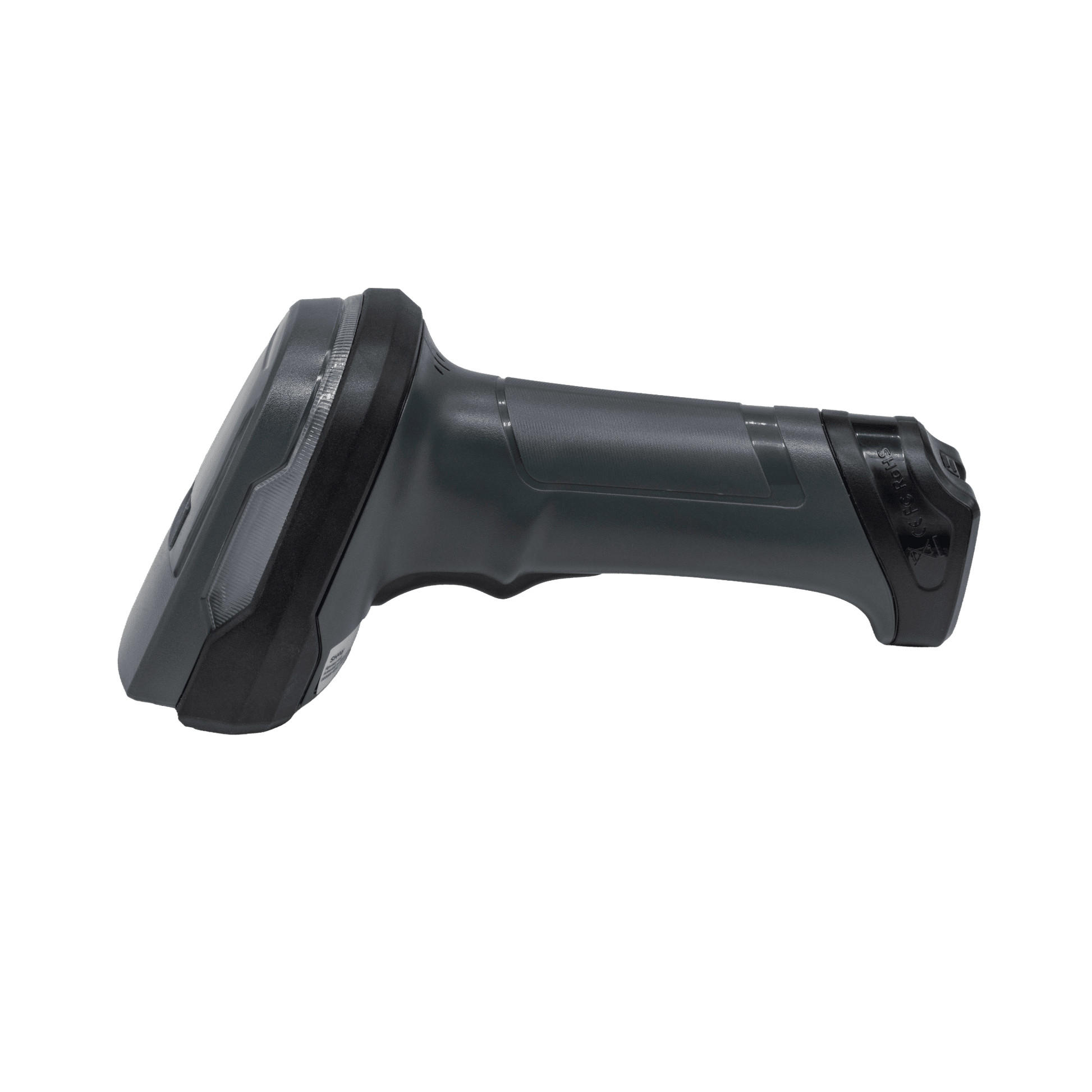 Seitenansicht des Albasca Ray Barcodescanners, die die ergonomische Form und das Gehäusedesign des Handgeräts für den professionellen POS-Einsatz zeigt.