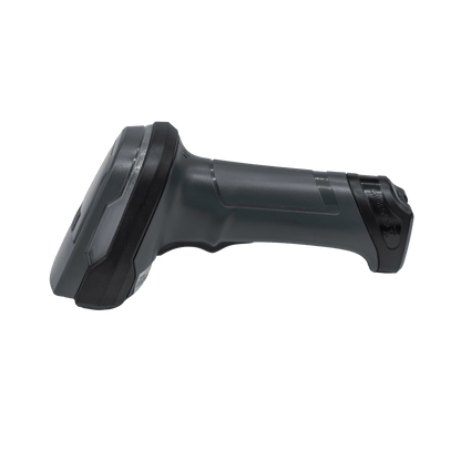 Seitenansicht des Albasca Ray Barcodescanners, die die ergonomische Form und das Gehäusedesign des Handgeräts für den professionellen POS-Einsatz zeigt.