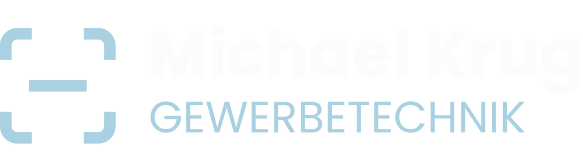 Offizielles Logo von Michael Krug Gewerbetechnik mit einem stilisierten, hellblauen Scanner-Symbol.