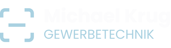 Offizielles Logo von Michael Krug Gewerbetechnik mit einem stilisierten, hellblauen Scanner-Symbol.